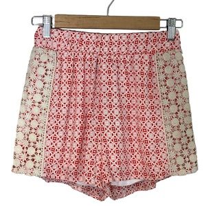 Blue Rain NWT Womens Crochet Knit Allover Red White Print Beach Shorts Size S